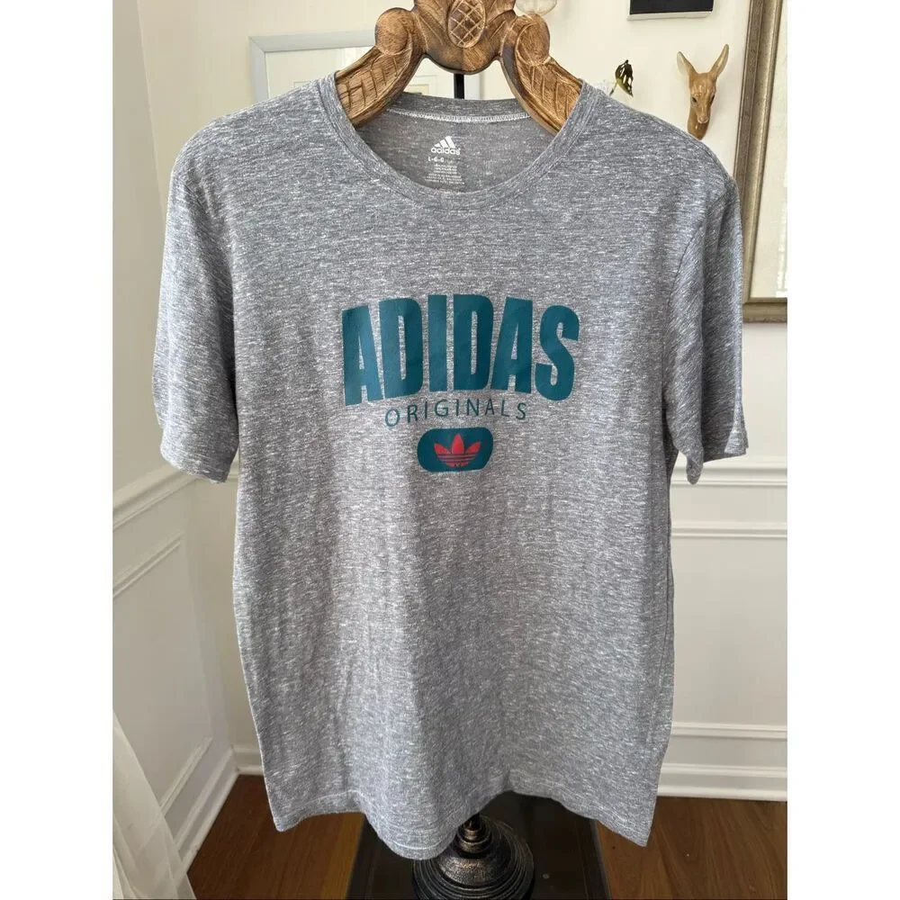 Adidas Short Sleeve Trefoil Logo Grey Teal Red Tshirt L